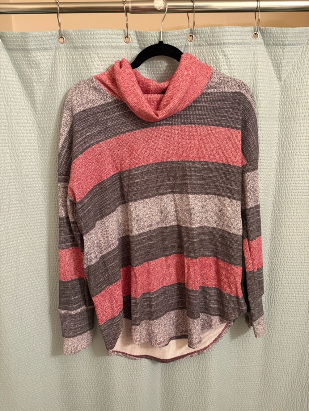 LuLaRoe Pink and Gray Striped Cowl Neck Sweater